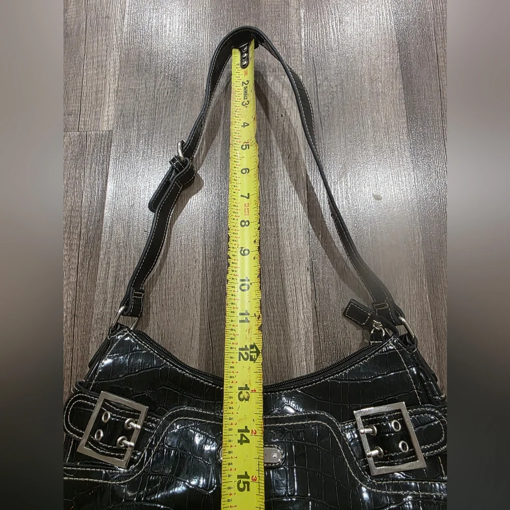 ROSETTI Y2K CROC EMBOSSED BLACK LUNE CROISSANT BAG Shoulder Preppy 2000s Shiny